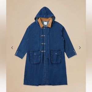 Men's Hooded Blue Denim Trench Coat